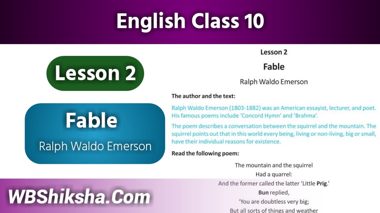 West Bengal Board Class 10 English Lesson 2 Fable Question Answer With Bengali Translation বঙ গ ন ব দ সহ Wbshiksha